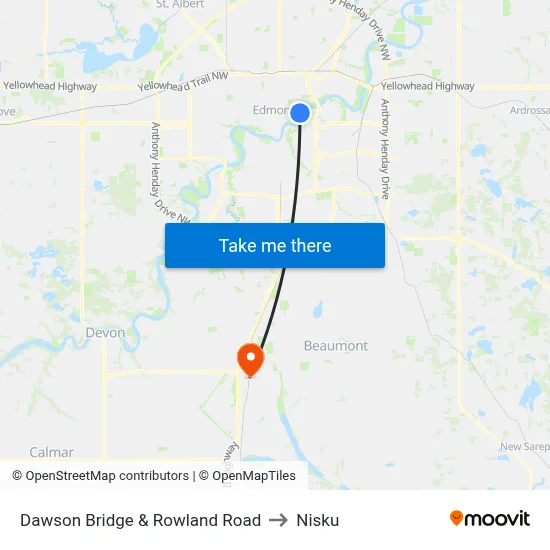 Dawson Bridge & Rowland Road to Nisku map
