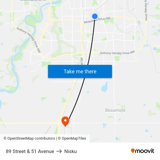 89 Street & 51 Avenue to Nisku map