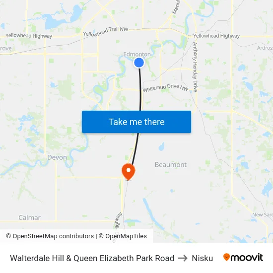 Walterdale Hill & Queen Elizabeth Park Road to Nisku map