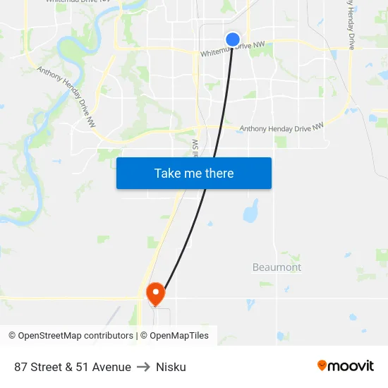 87 Street & 51 Avenue to Nisku map