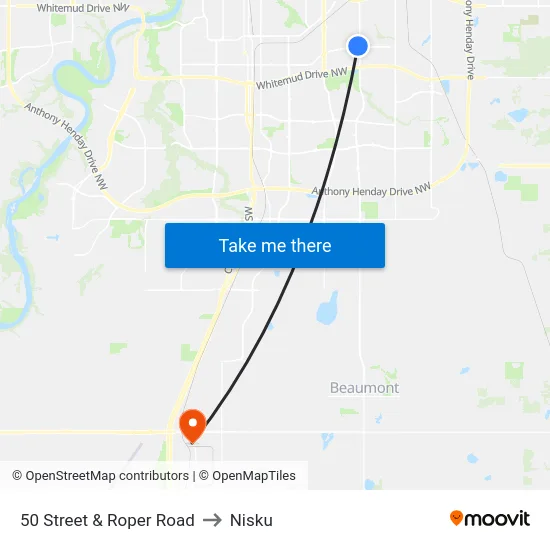 50 Street & Roper Road to Nisku map