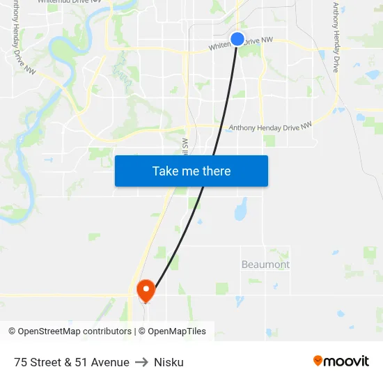 75 Street & 51 Avenue to Nisku map