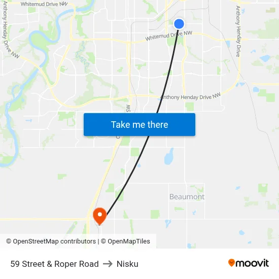 59 Street & Roper Road to Nisku map