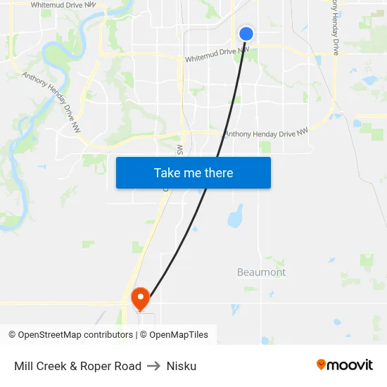 Mill Creek & Roper Road to Nisku map