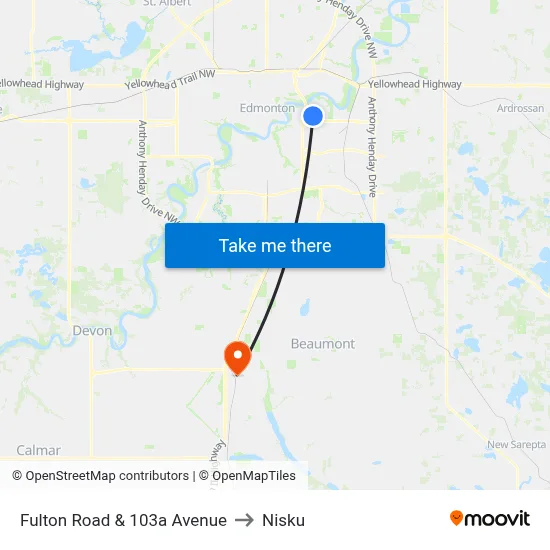 Fulton Road & 103a Avenue to Nisku map