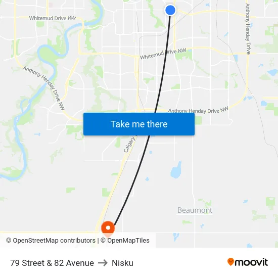 79 Street & 82 Avenue to Nisku map