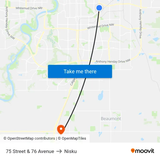 75 Street & 76 Avenue to Nisku map