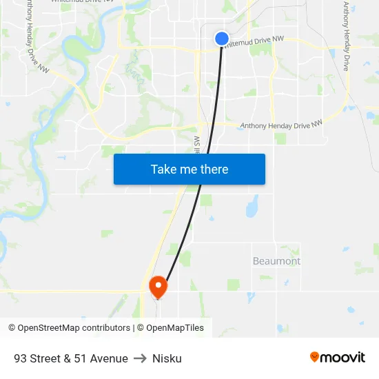 93 Street & 51 Avenue to Nisku map