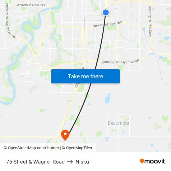 75 Street & Wagner Road to Nisku map