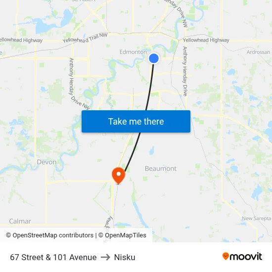 67 Street & 101 Avenue to Nisku map