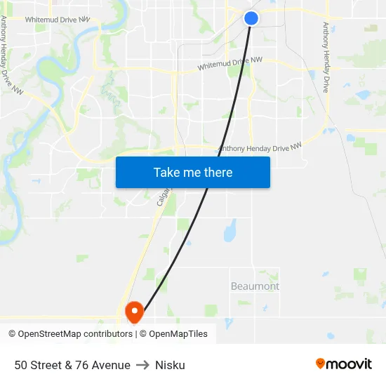 50 Street & 76 Avenue to Nisku map