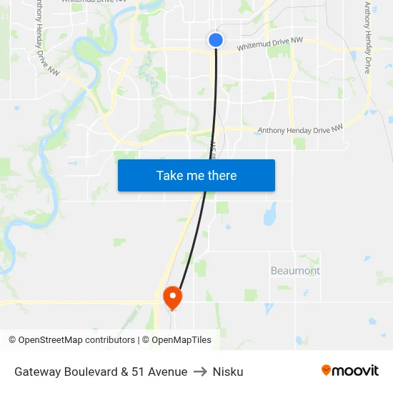 Gateway Boulevard & 51 Avenue to Nisku map
