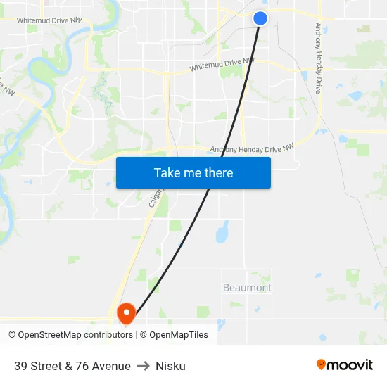 39 Street & 76 Avenue to Nisku map