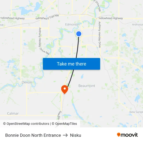 Bonnie Doon North Entrance to Nisku map