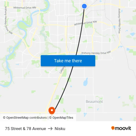 75 Street & 78 Avenue to Nisku map