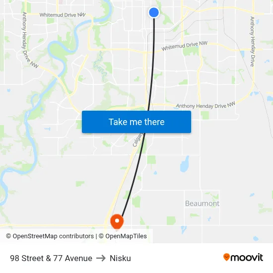 98 Street & 77 Avenue to Nisku map