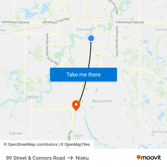 89 Street & Connors Road to Nisku map