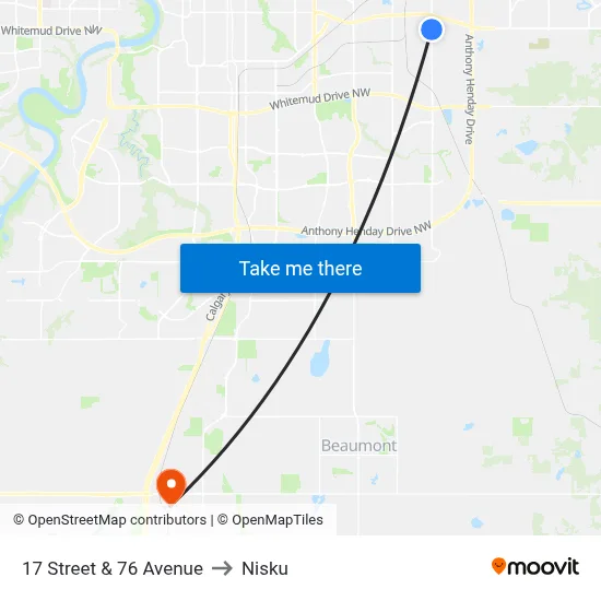 17 Street & 76 Avenue to Nisku map