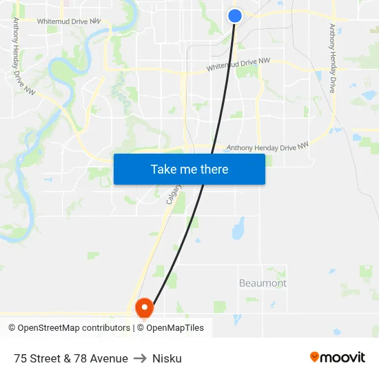 75 Street & 78 Avenue to Nisku map