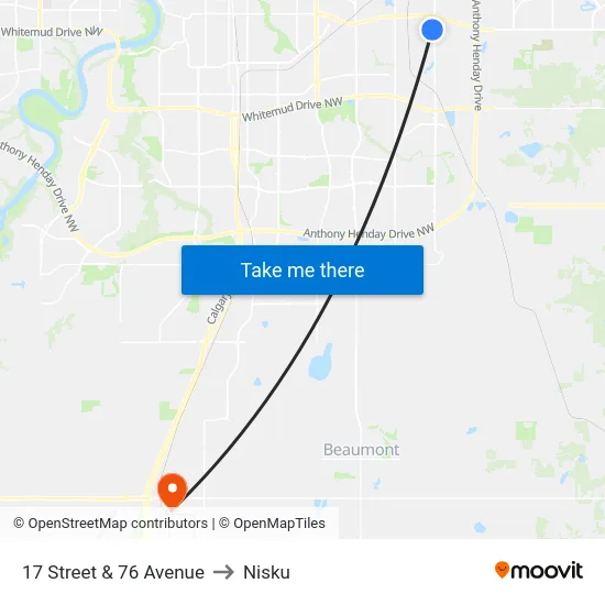 17 Street & 76 Avenue to Nisku map