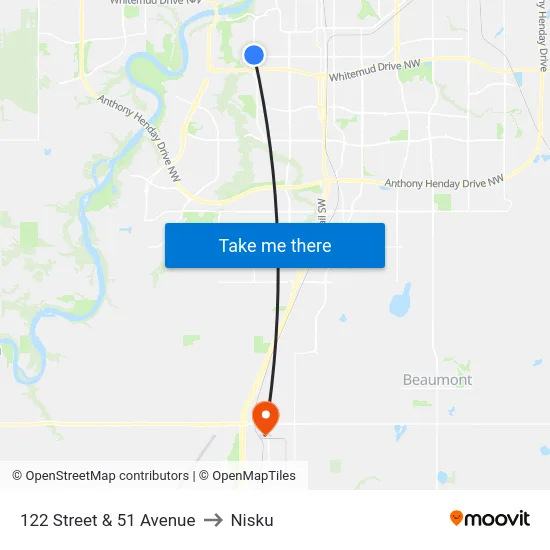 122 Street & 51 Avenue to Nisku map