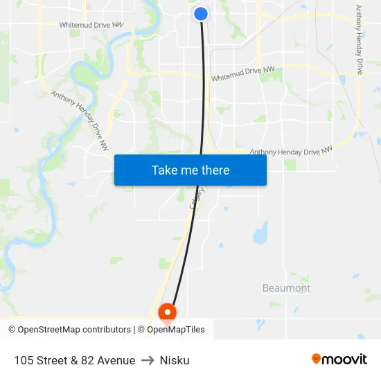 105 Street & 82 Avenue to Nisku map