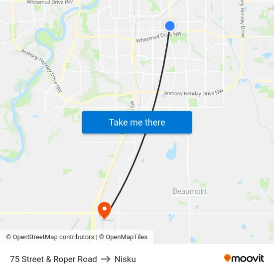 75 Street & Roper Road to Nisku map