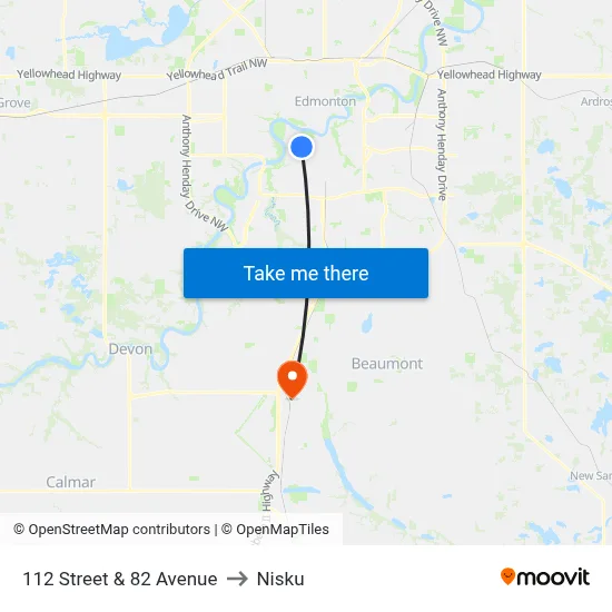 112 Street & 82 Avenue to Nisku map