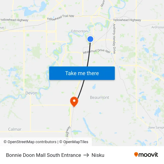 Bonnie Doon Mall South Entrance to Nisku map