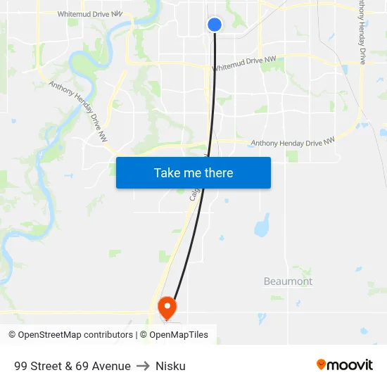 99 Street & 69 Avenue to Nisku map