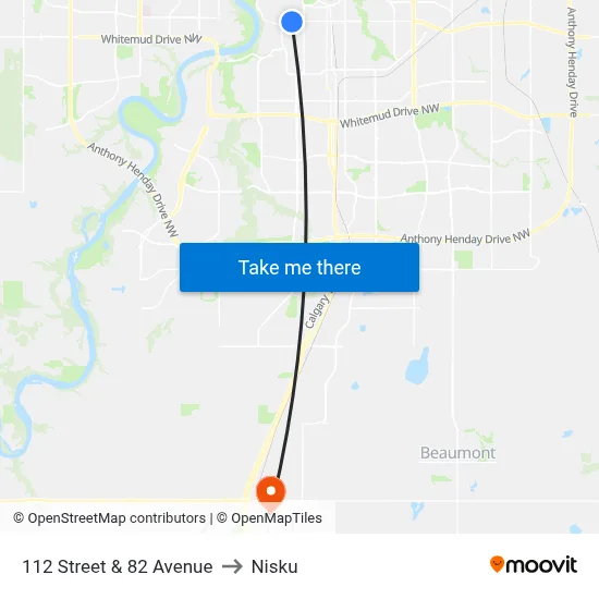 112 Street & 82 Avenue to Nisku map
