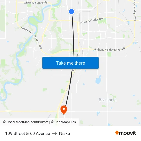 109 Street & 60 Avenue to Nisku map