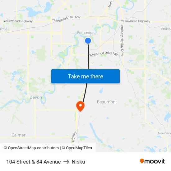 104 Street & 84 Avenue to Nisku map