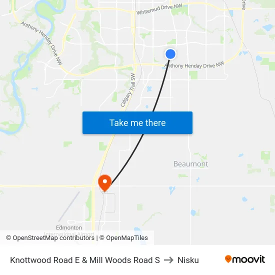 Knottwood Road E & Mill Woods Road S to Nisku map