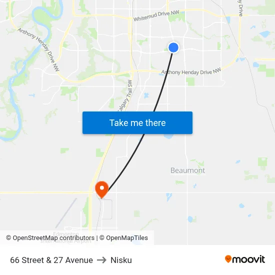 66 Street & 27 Avenue to Nisku map