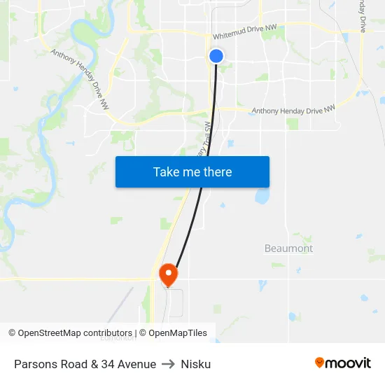 Parsons Road & 34 Avenue to Nisku map