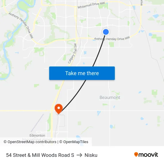 54 Street & Mill Woods Road S to Nisku map