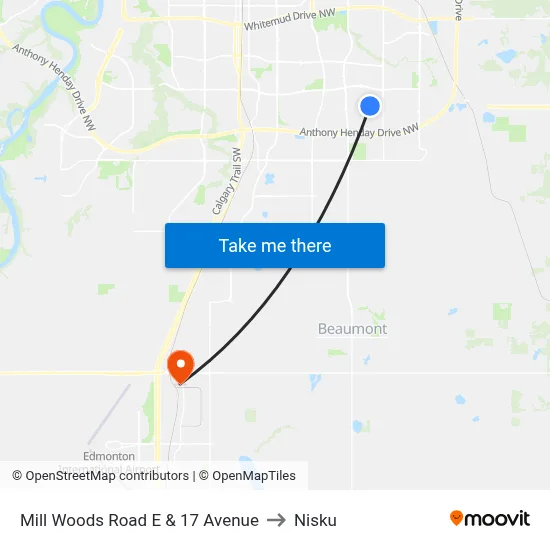 Mill Woods Road E & 17 Avenue to Nisku map