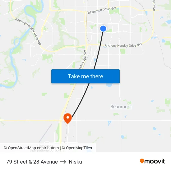 79 Street & 28 Avenue to Nisku map
