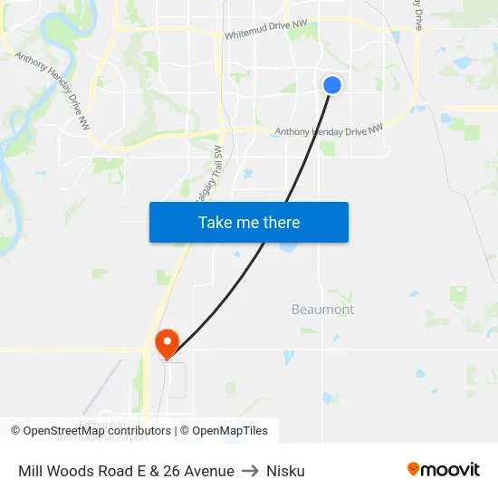 Mill Woods Road E & 26 Avenue to Nisku map