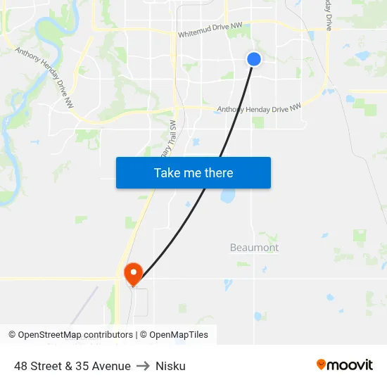 48 Street & 35 Avenue to Nisku map