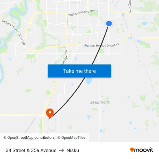 34 Street & 35a Avenue to Nisku map