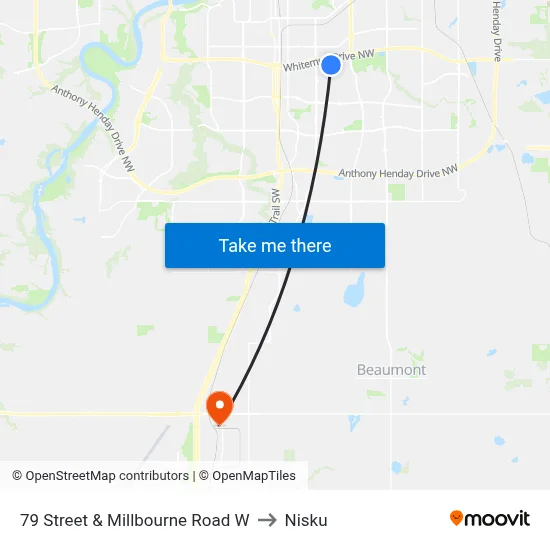 79 Street & Millbourne Road W to Nisku map