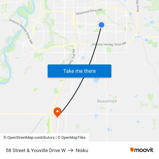 58 Street & Youville Drive W to Nisku map