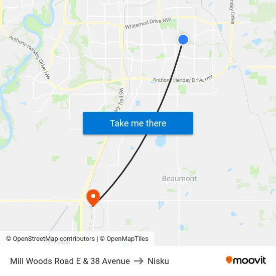 Mill Woods Road E & 38 Avenue to Nisku map