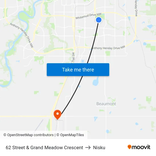 62 Street & Grand Meadow Crescent to Nisku map