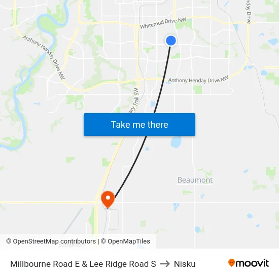 Millbourne Road E & Lee Ridge Road S to Nisku map