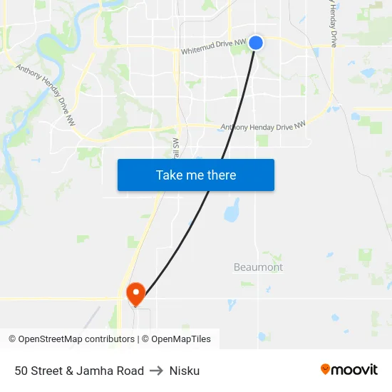 50 Street & Jamha Road to Nisku map