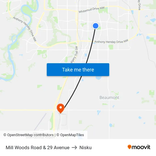 Mill Woods Road & 29 Avenue to Nisku map