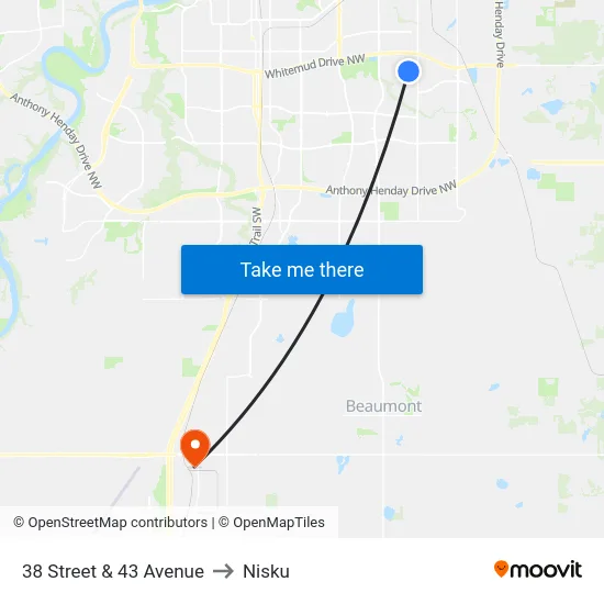 38 Street & 43 Avenue to Nisku map